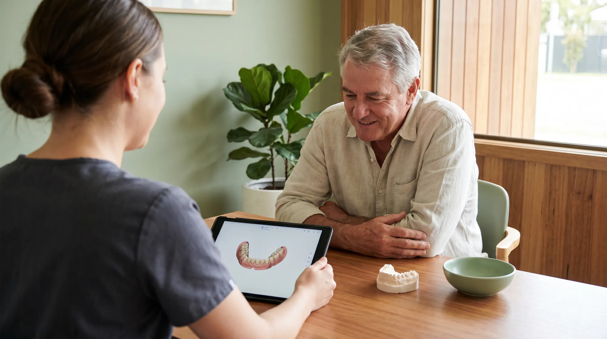 Dental implant model used to explain tooth replacement planning
