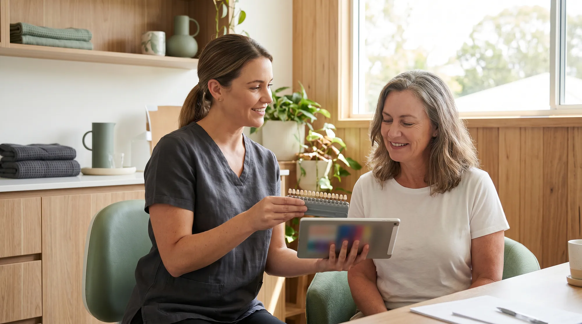 Dental consultation room for discussing bridge options and fees